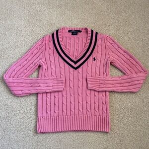 Women’s Ralph Lauren Sport pink cable knit cotton cricket sweater, size Small